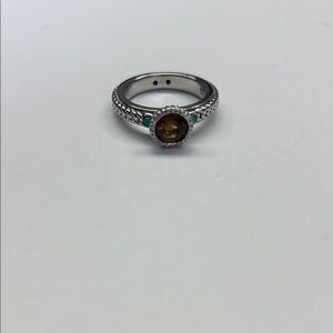 Vintage Silver and Brown Stone Ring with Intricate Band